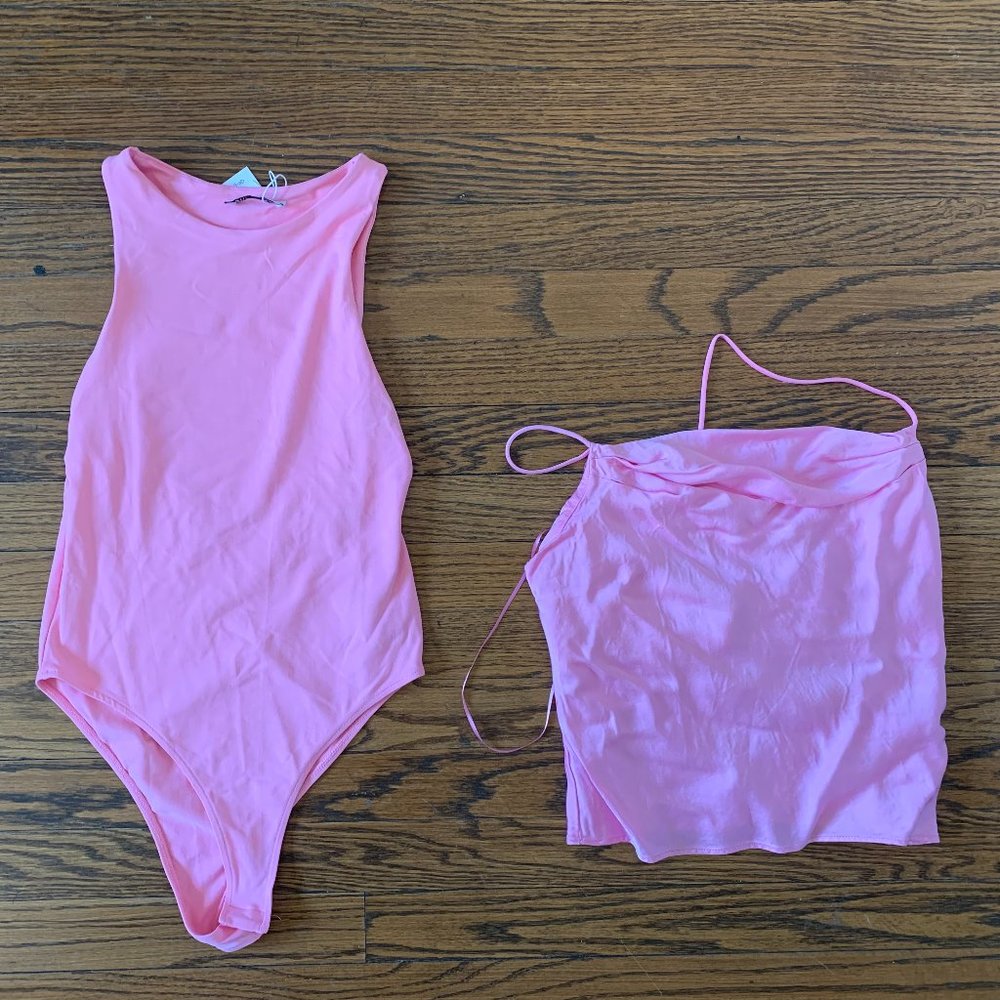 Zara pink shirt + Zara pink bodysuit